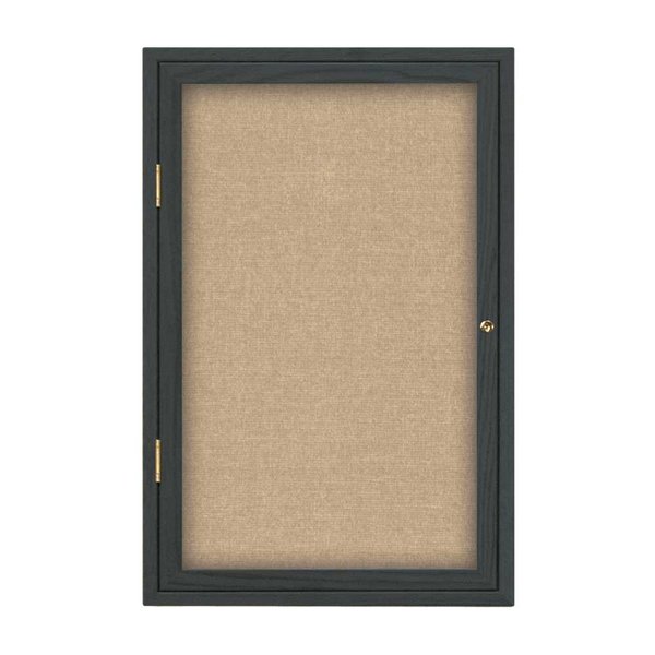 United Visual Products Single Door Enclosed Radius EZ Tack Board, 24"x36", Bronze/Black UV7001EZ-BLACK-BRONZE